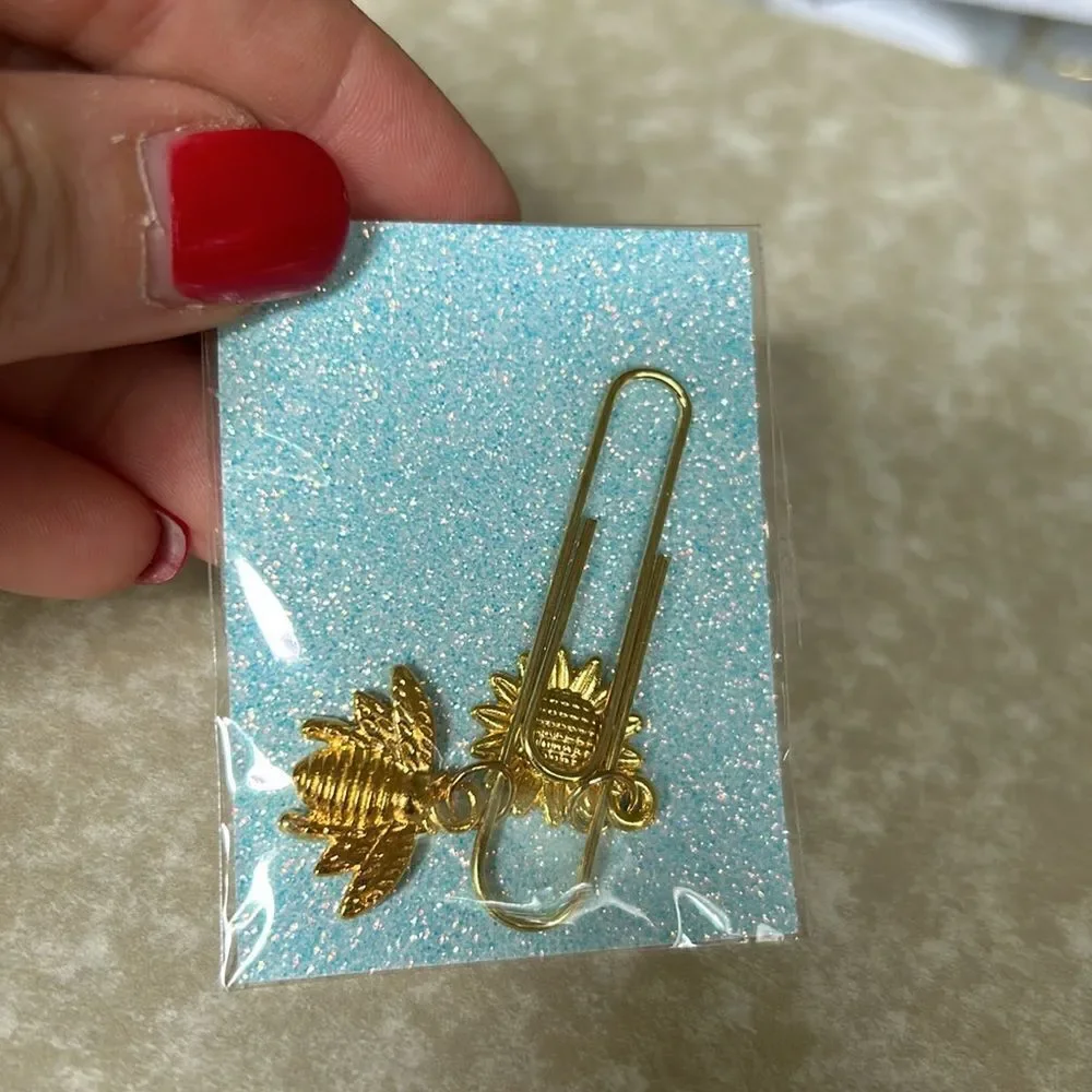 Pen Paper and Plans Charm pin bee and sunflowers plus star gold Pingent bundle